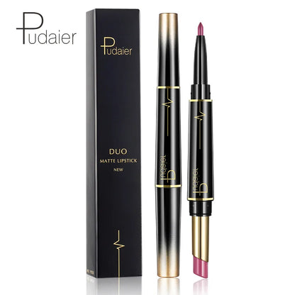 Pudaier 2 In 1 Lip Liner Pencil Matte Lipstick Lip Beauty Makeup Waterproof Nude Color Cosmetics Lipliner Pen Lipstick