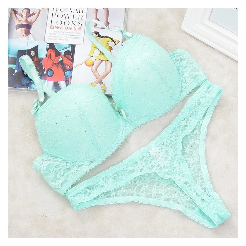 Intimates Set New Women Sexy Bra Sets Embroidered Lace Thong Bra And Panty Set Bow B C 34 36 38 Sexy Lingerie Set s