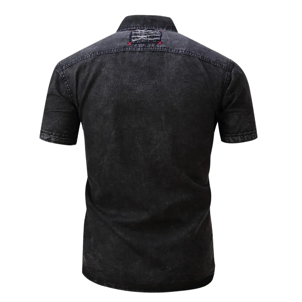 2021 New Brand Men Shirt Short Sleeve Denim Shirt  Mens Casual Dress Male Jean Shirts High Quality 100% Cotton