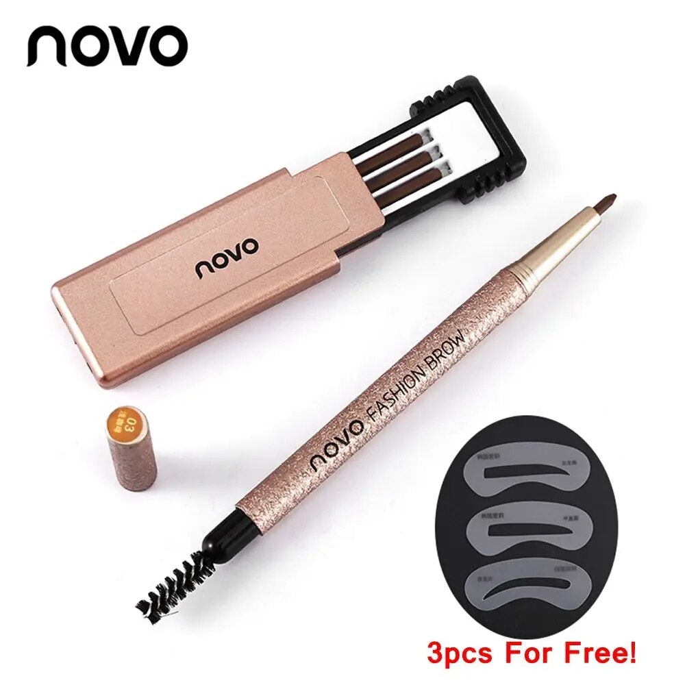 NOVO Waterproof Long Lasting Eyebrow Pencil  With 3pcs pencil Refill+3pcs Eye Brow Templates Beauty Makeup Tool Kit 2023 new