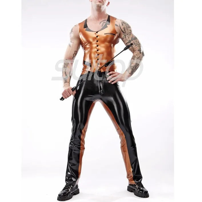 Man latex vest rubber tee men 's New Gold Cuprum