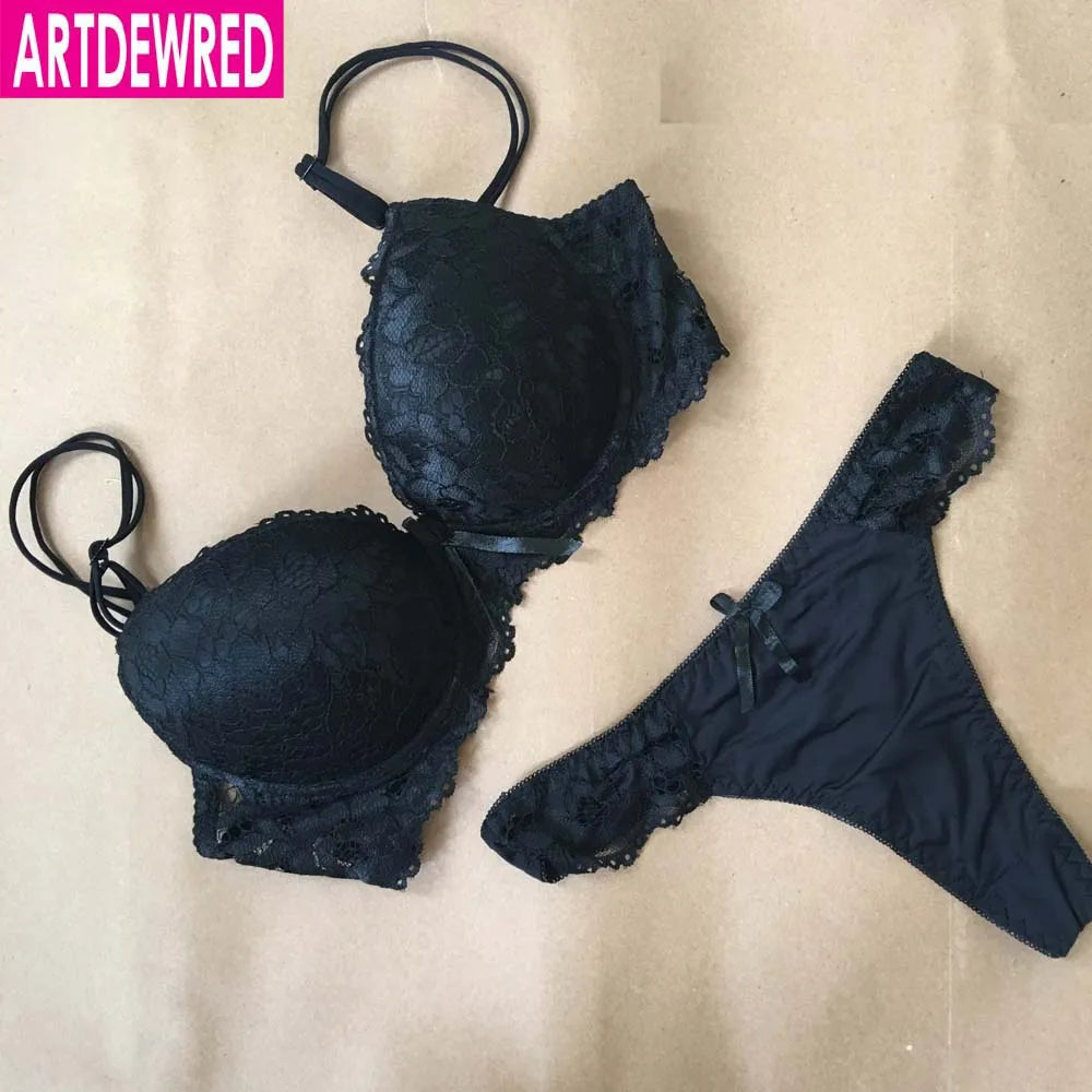 ARTDEWRED Brand Temptation Lace Brief Women Bra Set Intimate Plus Size ABC Push Up Bra Brief Sets Sexy Underwear Panty Set