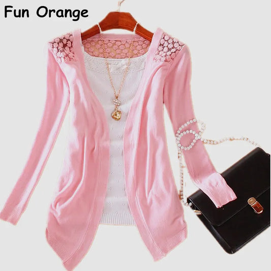 GREMISS New Summer Fashion Women Lace Sweet Candy Color Crochet Hollow Out Knitwear Blouse Full Sweater Cardigan Open Stitch