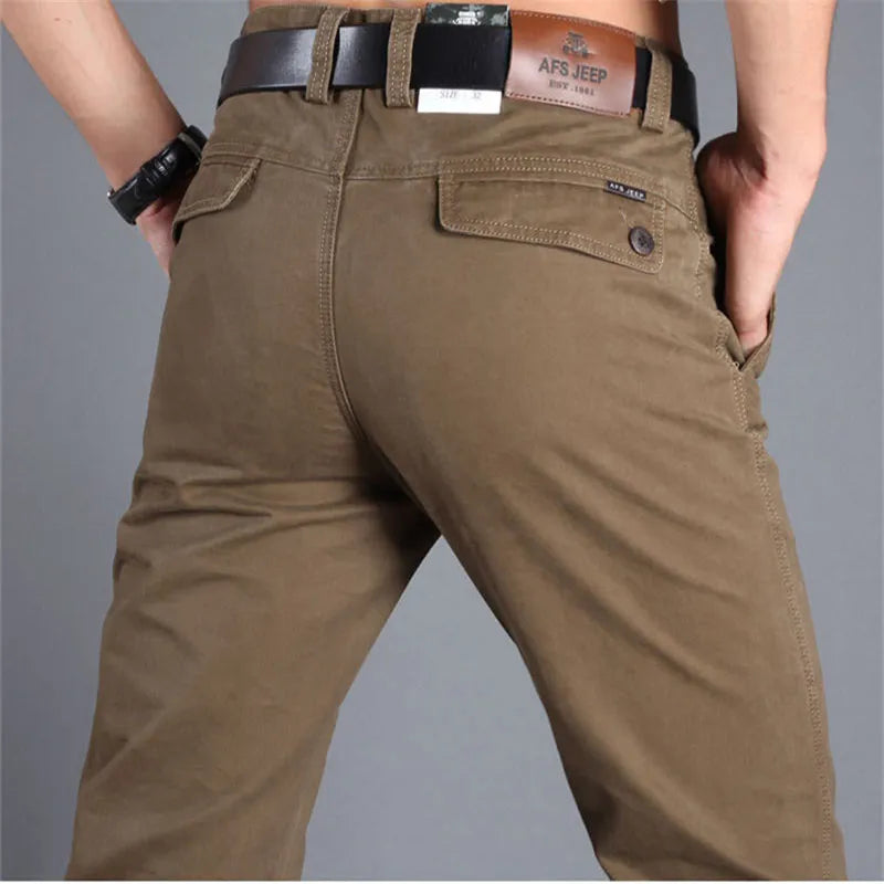 Spring Men Casual Pants Cotton Straight Mens Pants Black Army Khaki Man Trousers Plus Size 40 42 2019 Spring