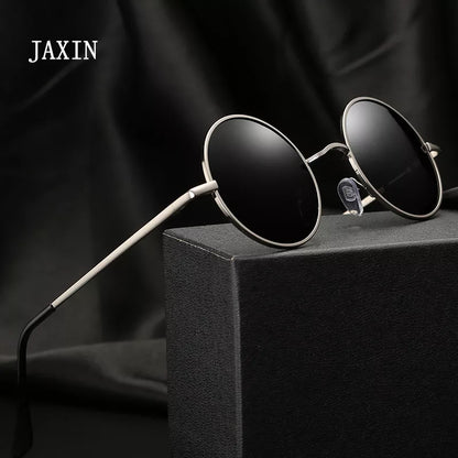 JAXIN Retro Round Sunglasses Men personality Fashion handsome Black Polarized Sun Glasses Mr brand design classic mirror UV400