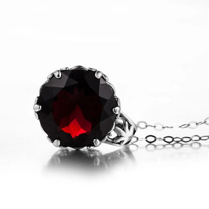 Szjinao Retro Red Garnet Pendant Gemstone Handmade 925 Sterling Silver Rotate Dancing byzantine Women Jewelry Birthstone Gift FD