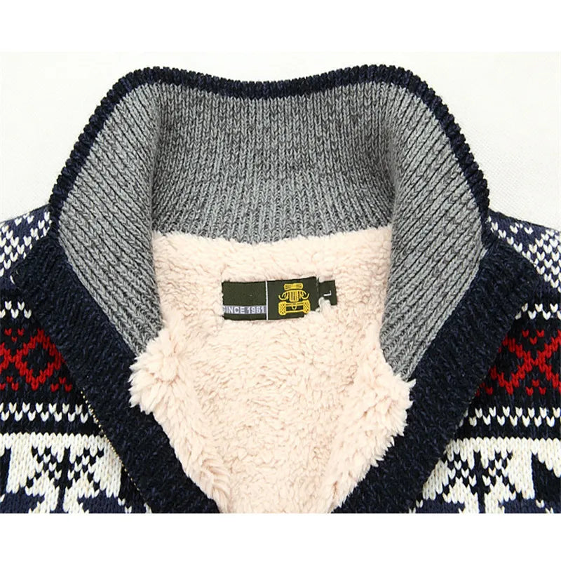 2021 Winter Sweater Male Thicken Fleece Men Cardigan Cotton Knitted Jacquard Men's Sweater coat Size S -3XL