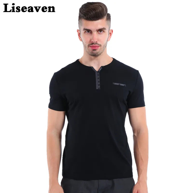 Liseaven 2017 Mens tshirt Summer Casual T-shirt Fashion Slim Short Sleeve V Neck Short T Shirt Black Gray Tees Tops