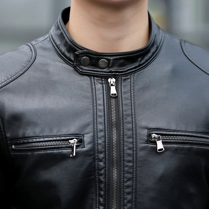 Leather Jacket Men Design Stand Collar Male Casual Motorcycle Leather Jacket Mens Fashion Veste en cuir genuine jackets jaqueta