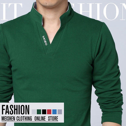 Men polo shirt Solid Color Long-Sleeve Shirt  Casual