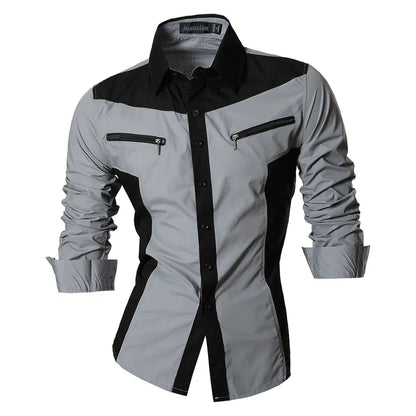 jeansian Spring Autumn Features Shirts Men Casual Shirt Long Sleeve Male Shirts Zipper Decoration (No Pockets) Z018