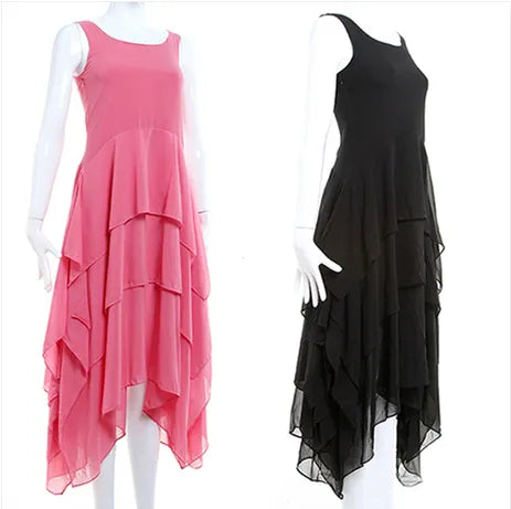 2023 Summer elegant irregular ruffle long dress cute tank chiffon dress,brand candy color vestido de festa