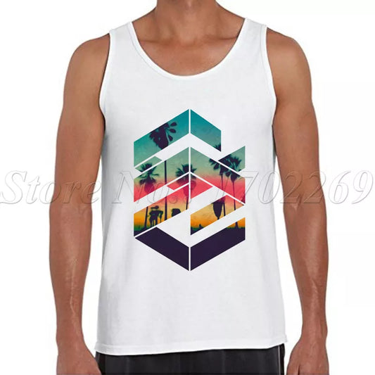 2021 New Fashion Men Summer Tank tops Geometric Sunset beach printed male Retro Style casual Vest