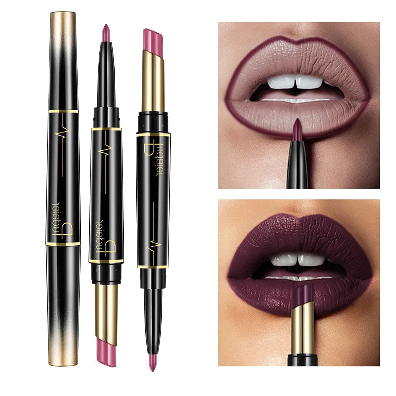 Pudaier 2 In 1 Lip Liner Pencil Matte Lipstick Lip Beauty Makeup Waterproof Nude Color Cosmetics Lipliner Pen Lipstick