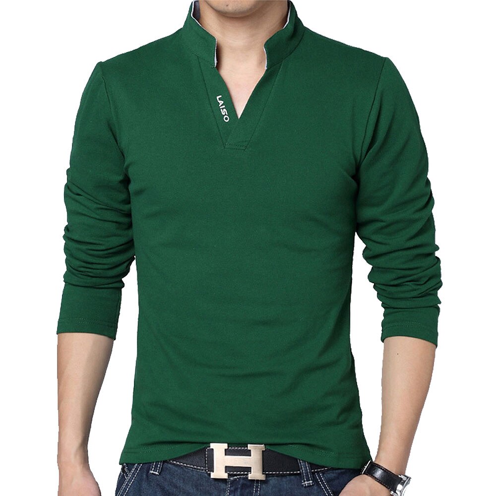 Men polo shirt Solid Color Long-Sleeve Shirt  Casual