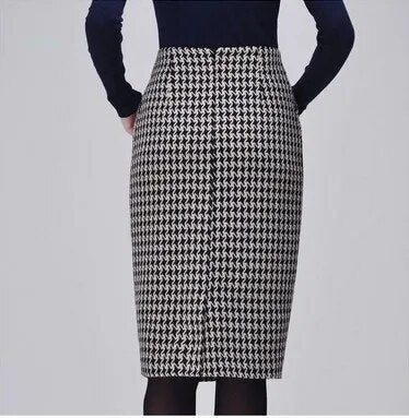 New Spring Autumn Winter Skirts Women High Waist Woolen Skirt Mid Long Houndstooth Skirt Slim Pencil Skirts Female