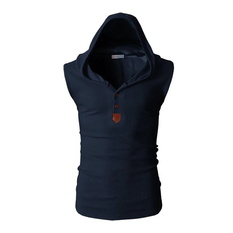 2023 New Brand Stretchy Sleeveless Shirt Casual Fashion Hooded Tank Top Men Outwear Fitted Slim Clothing