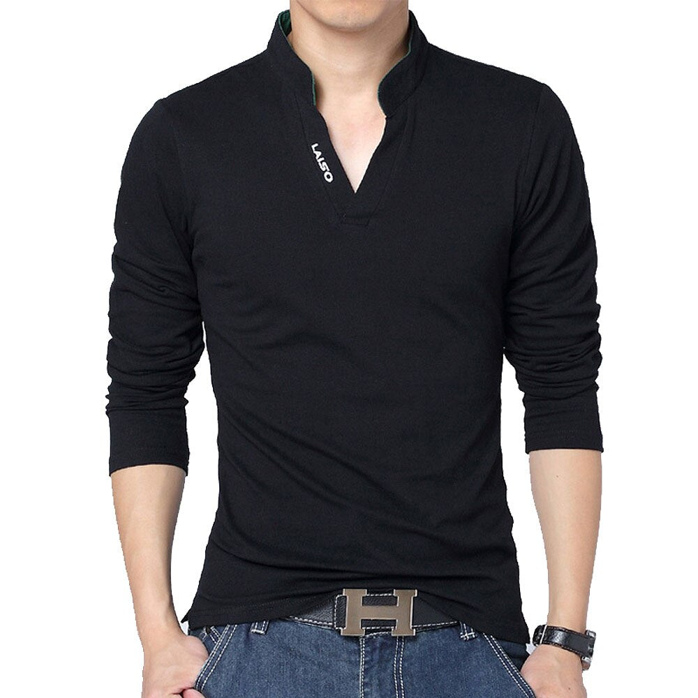 Men polo shirt Solid Color Long-Sleeve Shirt  Casual