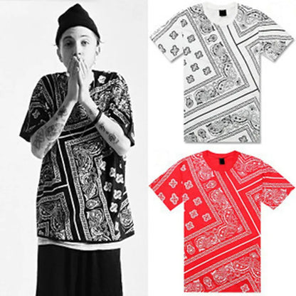 Bandana Men T Shirt 2023 Summer Short Sleeve Vintage Print Cashew Korean Fashion Harajuku Streetwear Hawaiian Hip Hop Clothing