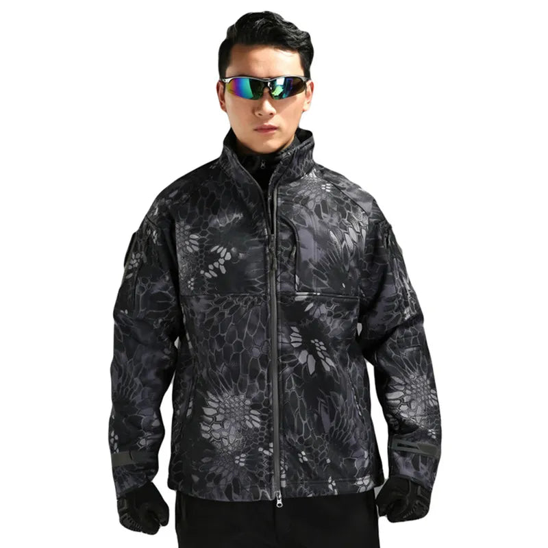 MEGE Men Fashion Military Hunt windcheater Jacket Tactical Sharkskin Softshell Standcollar Fleece coats Army Camouflage Clothing