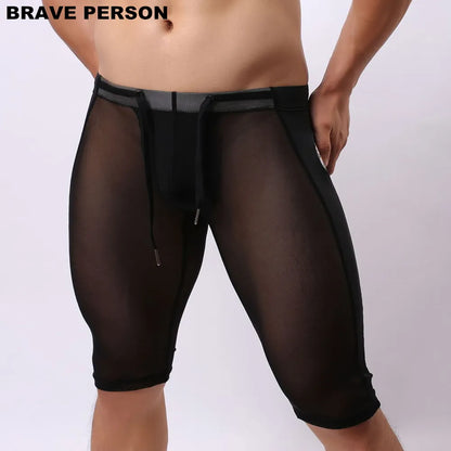 BRAVE PERSON Men's Sexy Transparent Beach Wear Shorts Man Board Shorts Multifunctional Knee-length Tights for Men Trunks Shorts