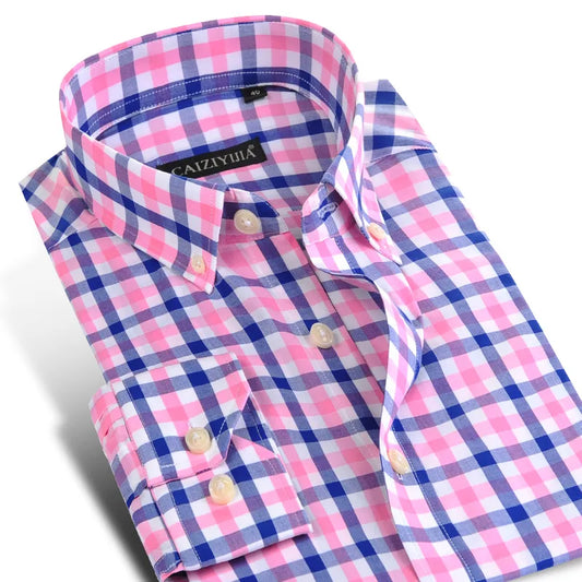 Fashion Plaid Cotton Shirts Men Long Sleeve Button Down Comfort Soft Slim Fit Men's Casual Checked  Shirt