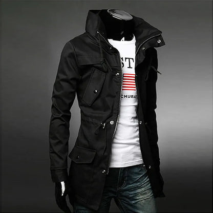 2022 England style High collar jacket trench men army green Business casual slim Windbreaker for men coat jacket M-XXXL