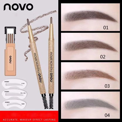 NOVO Waterproof Long Lasting Eyebrow Pencil  With 3pcs pencil Refill+3pcs Eye Brow Templates Beauty Makeup Tool Kit 2023 new