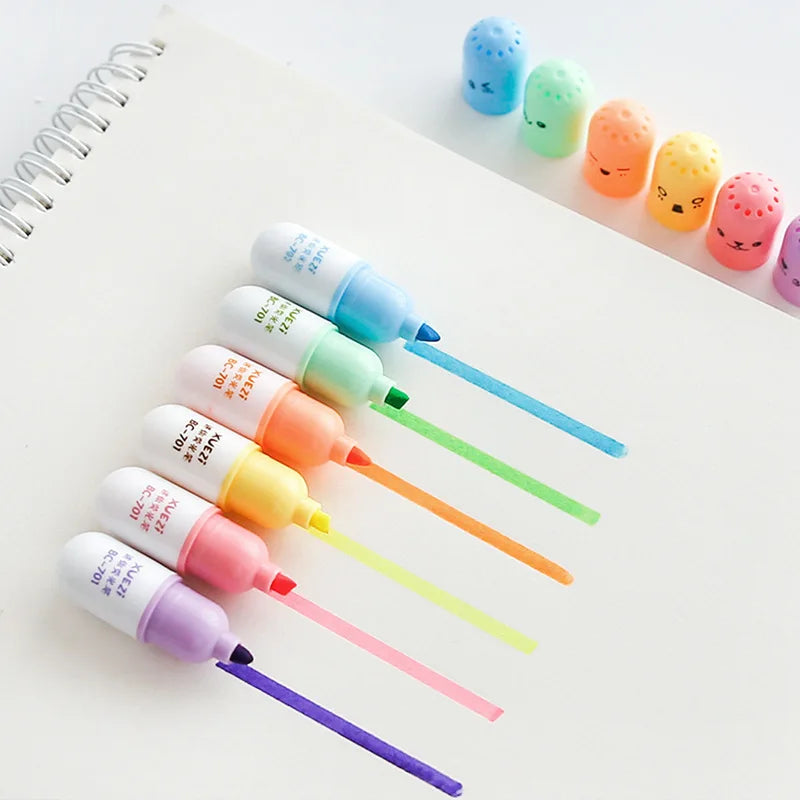 6 Pcs/lot Capsules Styling Highlighter Vitamin Pill Highlight Marker Color Pens Office Stationery School Supplies