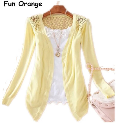 GREMISS New Summer Fashion Women Lace Sweet Candy Color Crochet Hollow Out Knitwear Blouse Full Sweater Cardigan Open Stitch