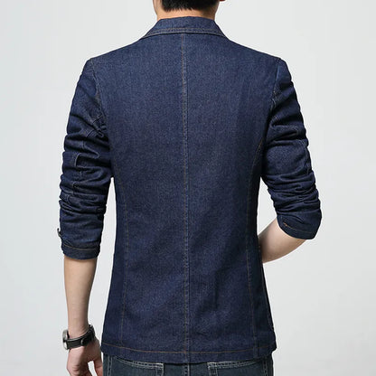2022 New Men Spring Denim Jeans Blazers and Jackets Men's Casual Fashion Slim Fit Long Sleeved Single Button Style Blazers Suits