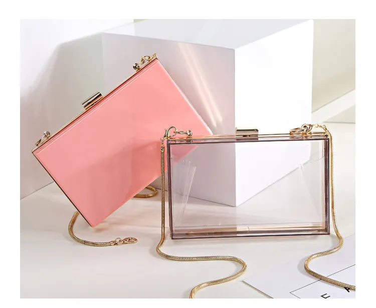 BELLA JOY New Acrylic Transparent Women Clutch Bag Chain  Women Messenger Bag Evening Bag Handbag Chain Shoulder Bag