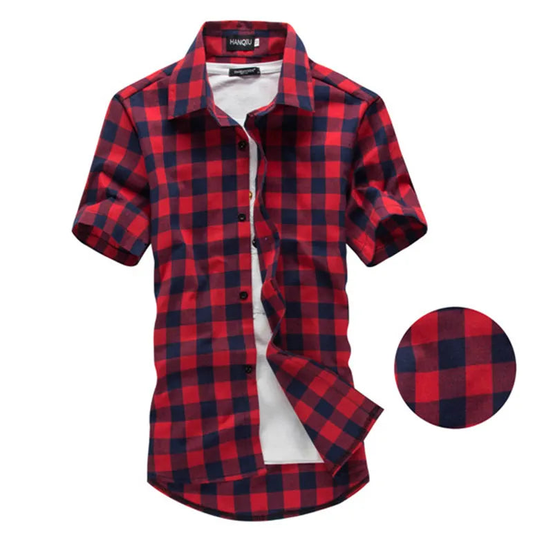 Red And Black Plaid Shirt Men Shirts 2023 New Summer Spring Fashion Chemise Homme Mens Dress Shirts Short Sleeve Shirt Men