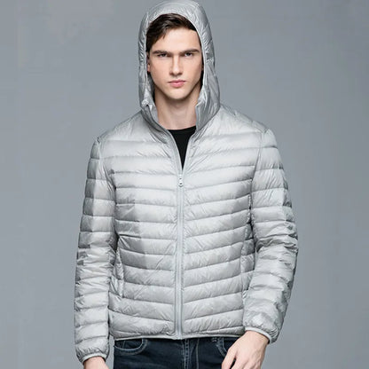 Men Fluffy Winter Coat Fashion Hooded 90% White Duck Down Jackets Ultralight Puffer Down Coat Portable Slim Down Parkas 5XL 6XL