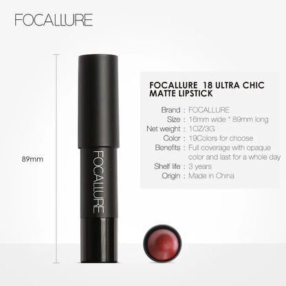 FOCALLURE Brand 19 Colors Matte Lipstick Waterproof Long lasting Cosmetic Easy to Wear Lip stick Matte Lip Batom