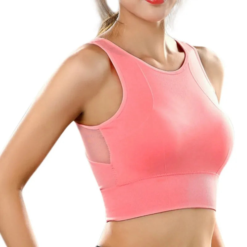 NEW Women Breathable Mesh Shockproof Padded Athletic Gym Running Seamless Fitness Yoga Vest Sport Bra Top