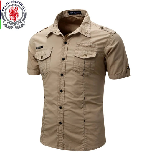 Men's Shirt 2021 New Men Cargo Shirt Fashion Casual Shirt Summer Style 100% Cotton Solid Mens Casual Shirt Plus Size S-3XL 55888