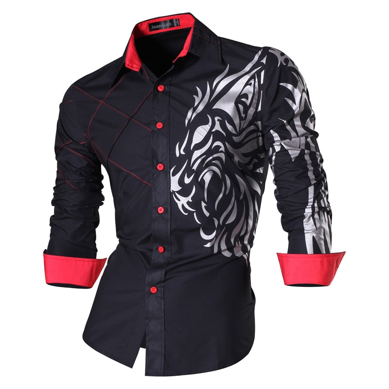 Jeansian Men's Fashion Dress Shirts Casual Long Sleeve Tatoo Stylish Z030