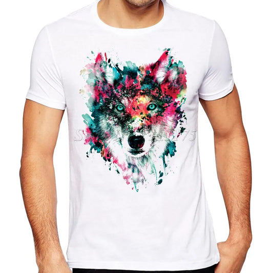 Summer Fashion Colorful Wolf Printed T Shirt  Men's Cool Design High Quality Tops Custom Hipster Tees