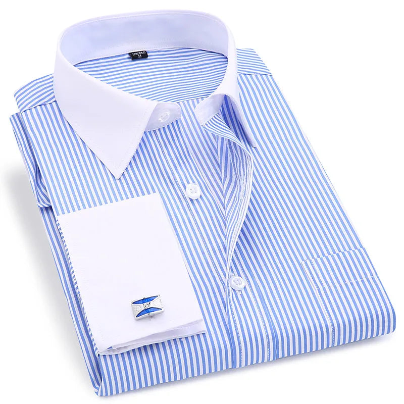 Men French Cuff Dress Shirt 2022 New White Long Sleeve Casual Buttons Shirt Male Brand Shirts Regular Fit Cufflinks Included 6XL