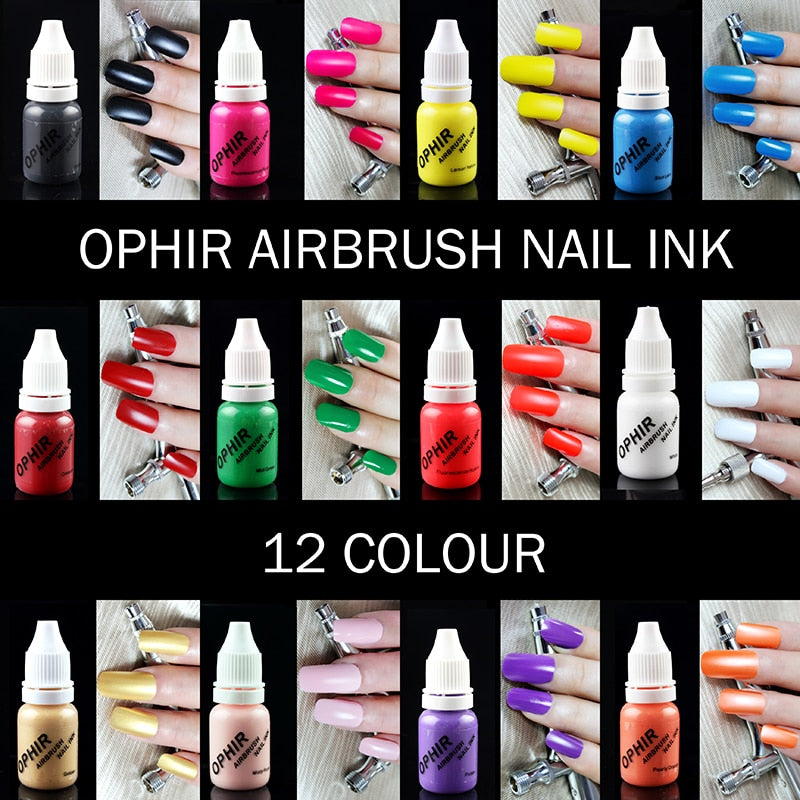 OPHIR 12Colors Acrylic Water Inks/Airbrush Nail Inks for Nail Art Paint Airbrushing Nail Polish 30 ML/Bottle Pigment_TA100(1-12)