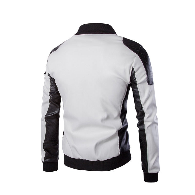 Top Quality Fashion Men White Leather Jackets And Coats Pu Match Color Overcoat M-5XL AYG94