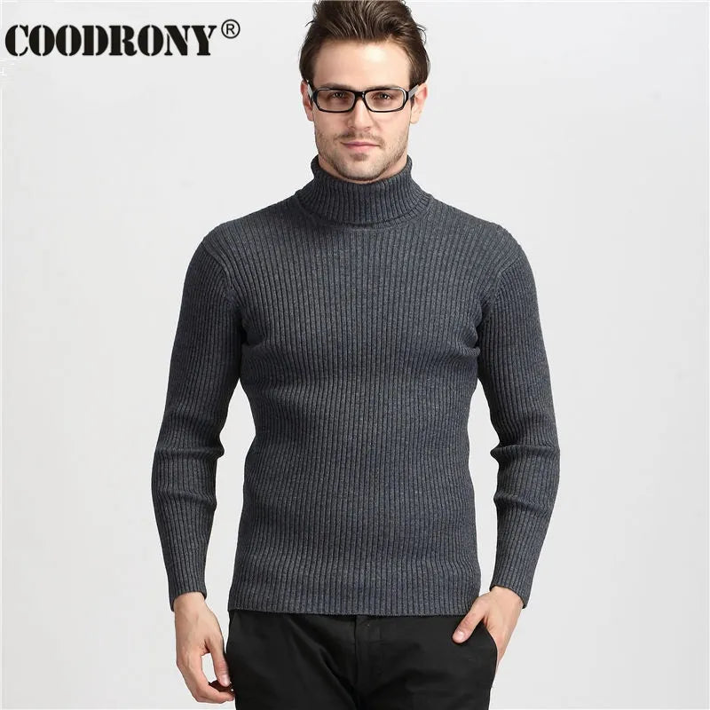 COODRONY Winter Thick Warm Cashmere Sweater Men Turtleneck Mens Sweaters Slim Fit Pullover Men Classic Wool Knitwear Pull Homme