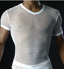 Hot Men T Shirts Transparent Mesh See Through Tops Tees Sexy Man Tshirt V Neck Singlet Gay Male Casual Clothes T-shirt Clothing