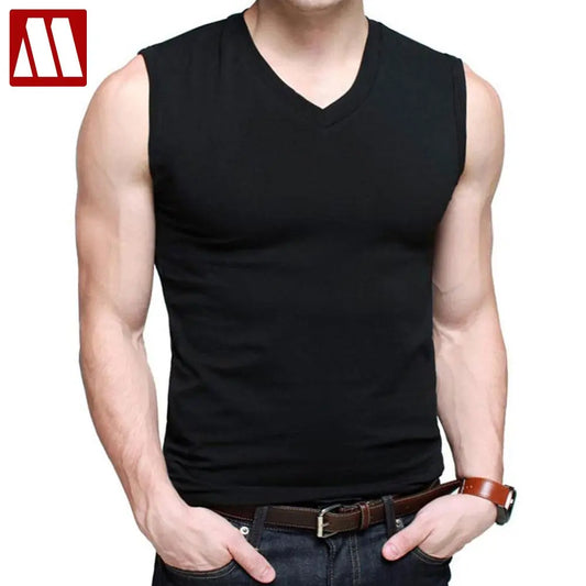 Mens Cotton T-Shirts V-Neck Short Sleeve Summer Fashion Male Muscle Tank Shirts Top Tees European Style Slim Fit