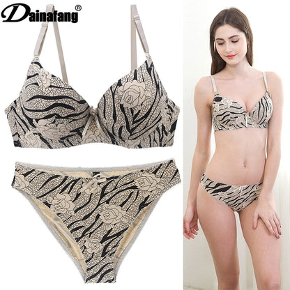 New Sexy Fashion Leopard Bra Cotton Embroidery Lace Push Up Bra B C D Cup Bow Decorative Underwear Women Soutien Gorge 1