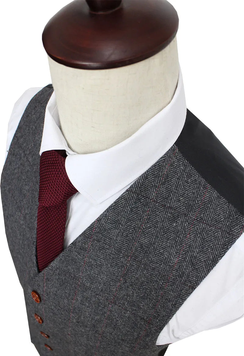 Wool Retro Grey Herringbone Tweed British style custom made Mens suit tailor slim fit Blazer wedding suits for men 3 piece