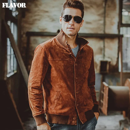 Men's Pigskin real leather jacket Genuine Leather jacket Elastic thread winter warm coat men motorcycle jackets 2 Colors