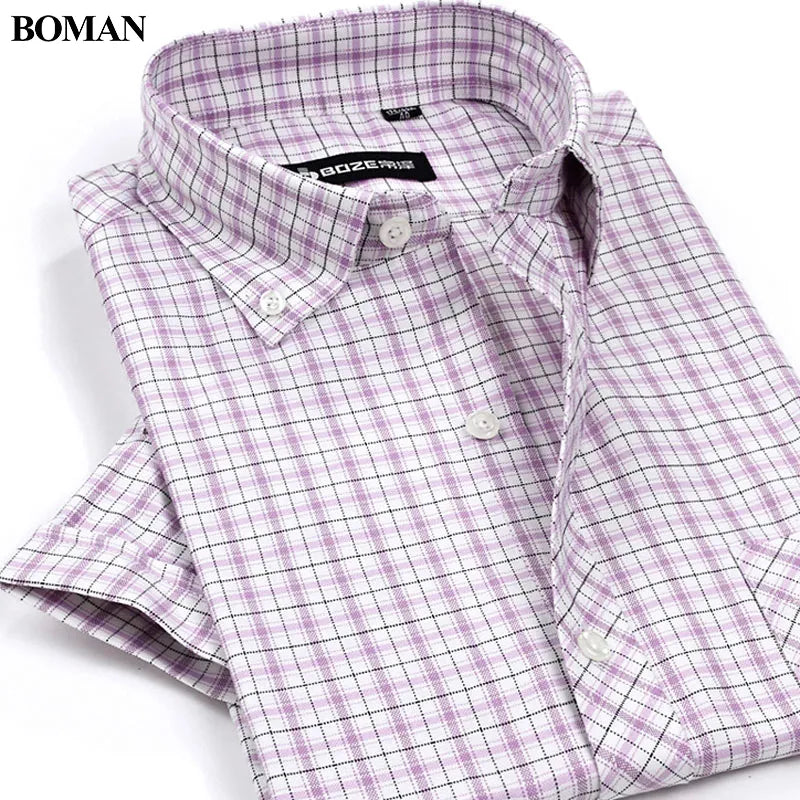 New Arrival Men's Classic Style Non-Iron Oxford Shirts Plaid/Striped Short Sleeve Casual Shirt High Quality Brand Clothing