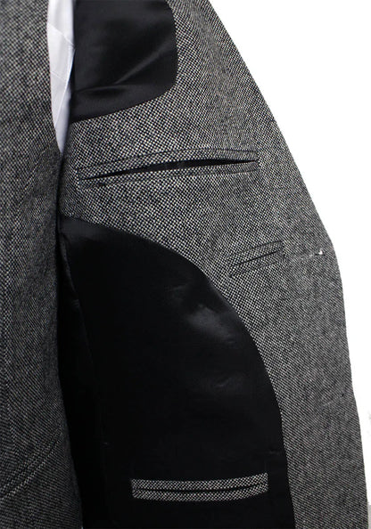 Retro gentleman style Grey Classic Tweed tailor wedding suits for men custom made Wool Slim Fit blazer mens 3 piece suit